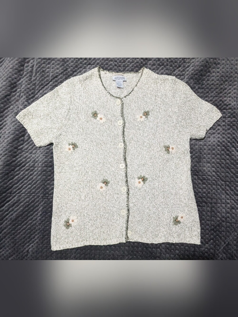 Northern Reflections Short Sleeved Button Up Cardigan - Hand Embroidered